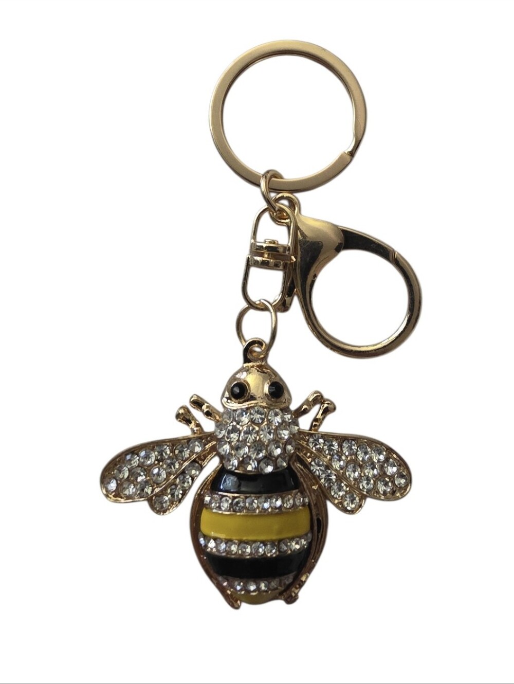Crystal Bee Keychain with Gold Tone and Yellow-Black Enamel
